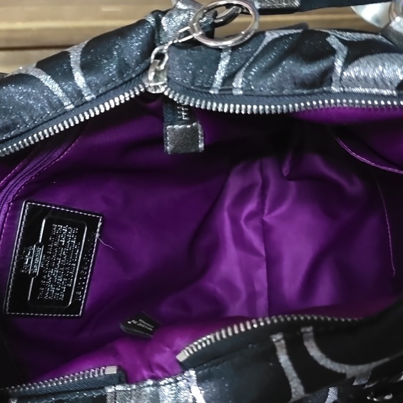 COACH Poppy Silver Sateen Spotlight Sacthel Crossbody Metallic Leather - Picture 8 of 15